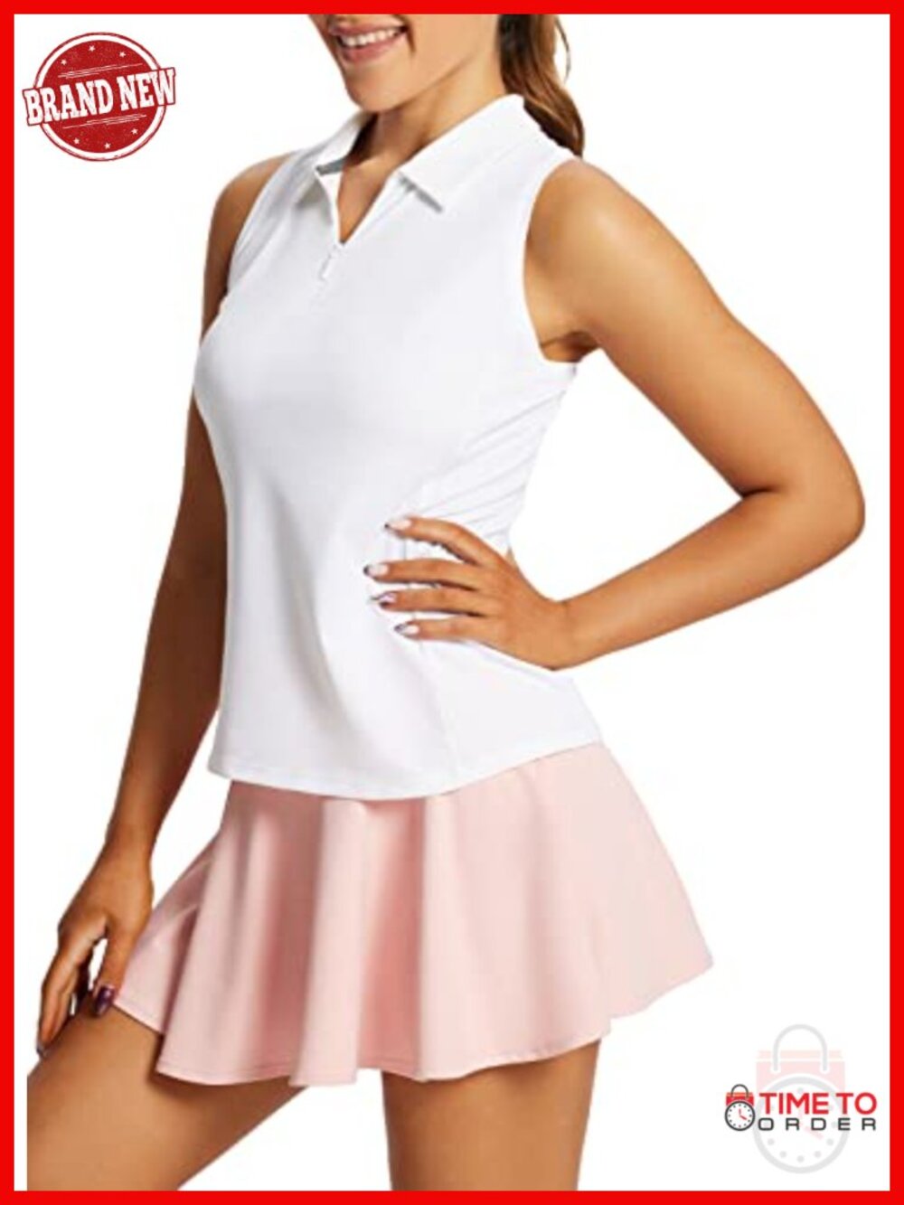 Sleeveless Racerback Tank Top with Zipper Collar Quick Dry UPF 50+ Golf Tennis - Picture 5 of 6
